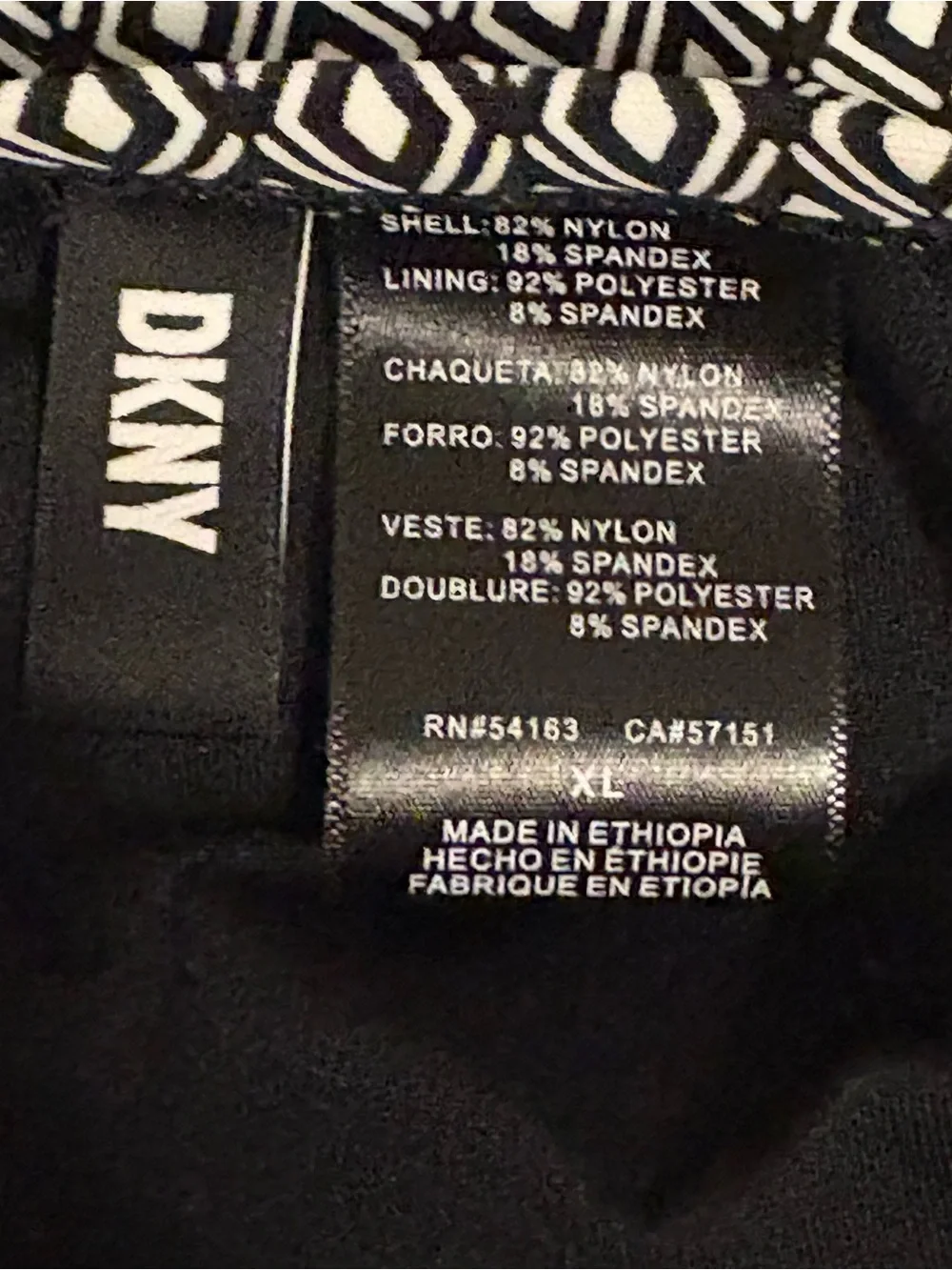 One Piece Swimsuit XL NWT DKNY Black White Geometric Print Shirred Tummy Control - Picture 6 of 6